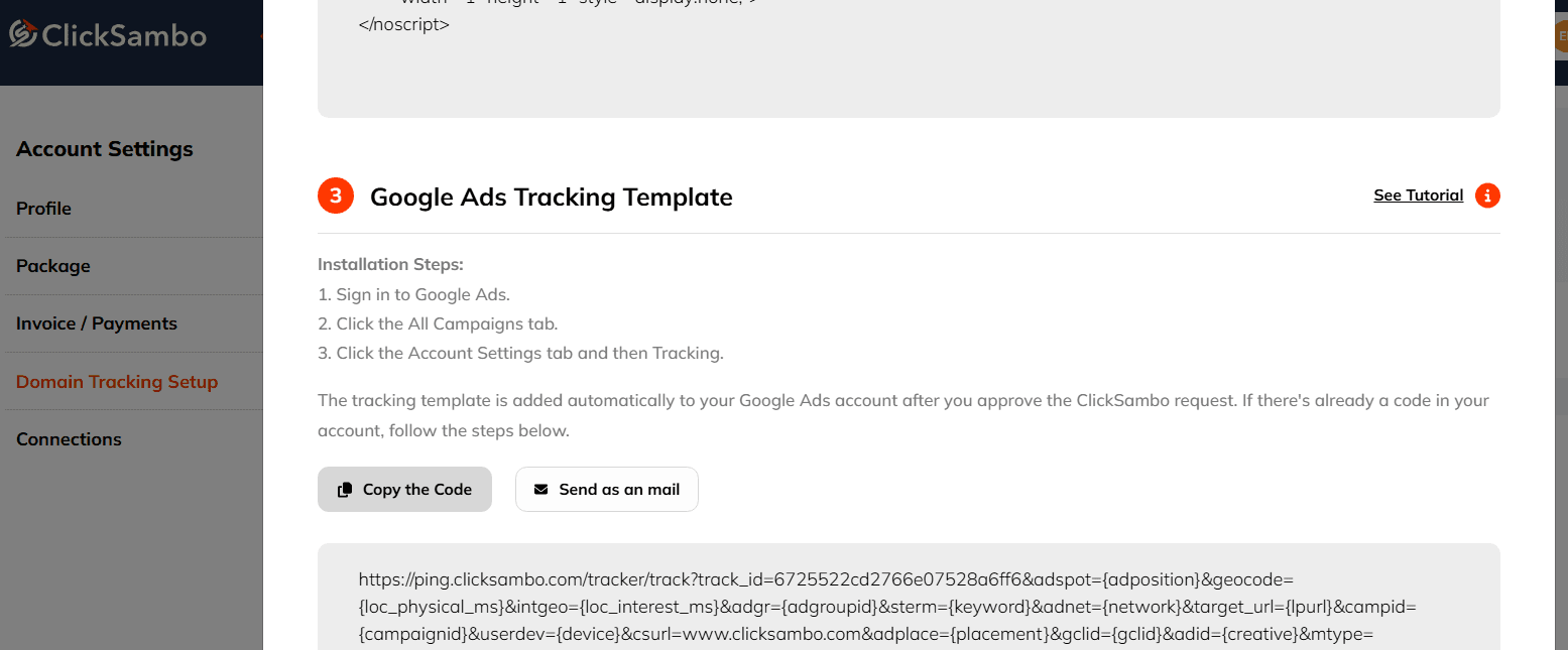 Adım 1: ClickSambo İzleme Şablonunuzu Alın