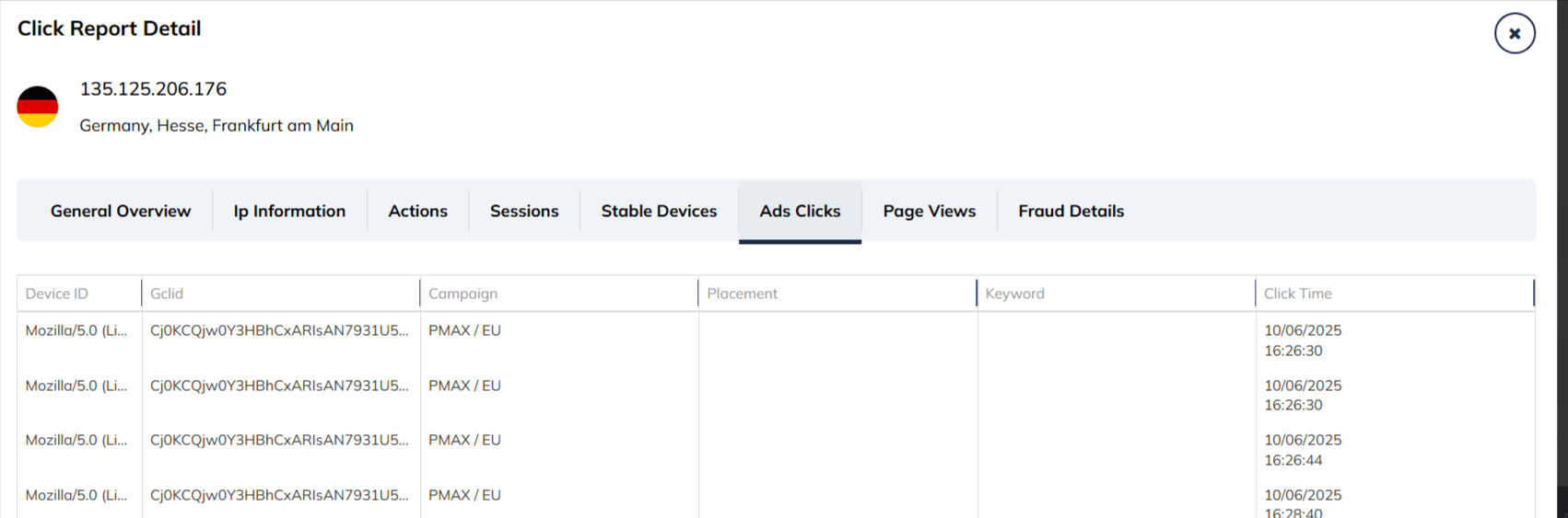 Her Tıklamada Alınan Bilgiler