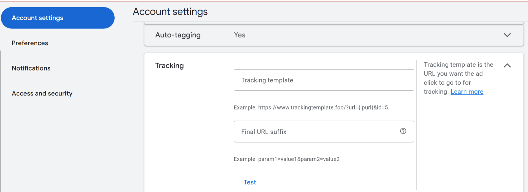 Add the Template in Google Ads