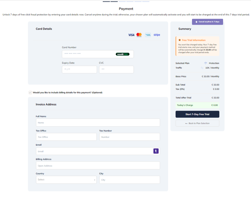 Planınızı Oluşturma ve Ücretsiz Deneme Sürümünü Başlatma